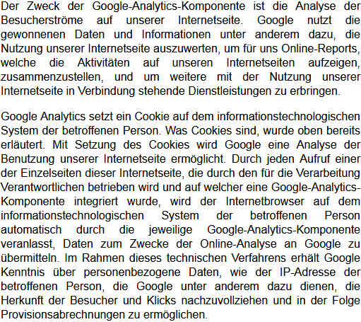 Datenschutzbestimmungen zu Einsatz und Verwendung von Google Analytics (mit Anonymisierungsfunktion) 2