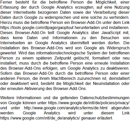 Datenschutzbestimmungen zu Einsatz und Verwendung von Google Analytics (mit Anonymisierungsfunktion) 4