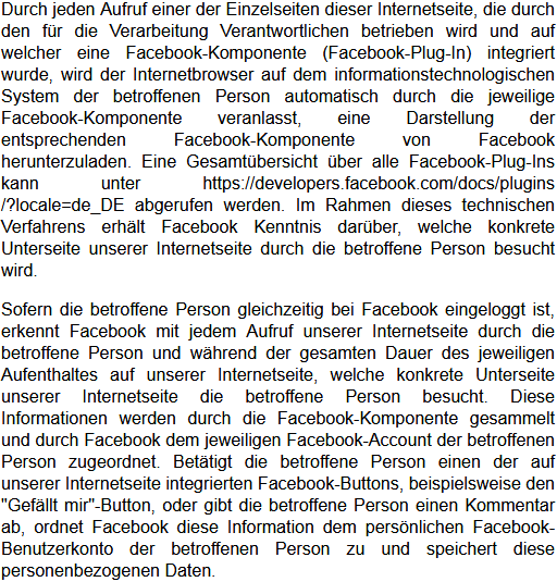 Datenschutzbestimmungen zu Einsatz und Verwendung von Facebook 2