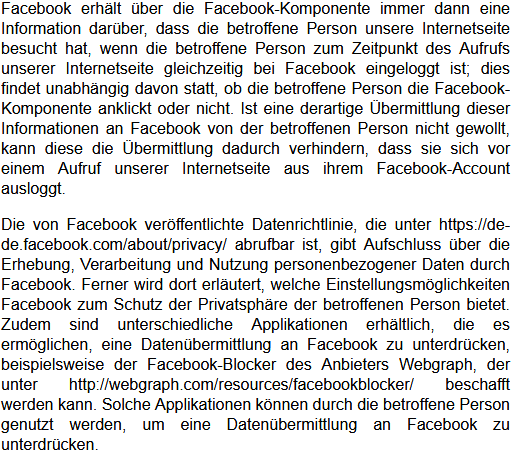 Datenschutzbestimmungen zu Einsatz und Verwendung von Facebook 3