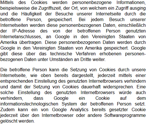 Datenschutzbestimmungen zu Einsatz und Verwendung von Google Analytics (mit Anonymisierungsfunktion) 3