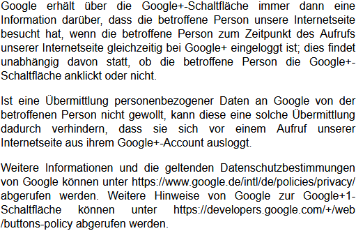 Datenschutzbestimmungen zu Einsatz und Verwendung von Google+ 3