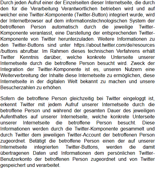 Datenschutzbestimmungen zu Einsatz und Verwendung von Twitter 2