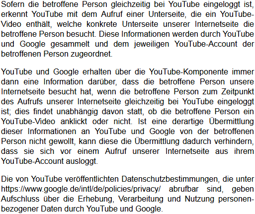 Datenschutzbestimmungen zu Einsatz und Verwendung von YouTube 2